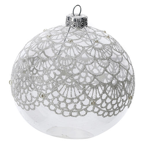 Boule sapin Noël verre soufflé transparent décoration broderie 100 mm 2