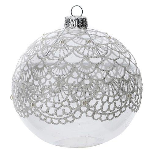 Palla albero Natale vetro soffiato trasparente decoro ricamo 100 mm 1