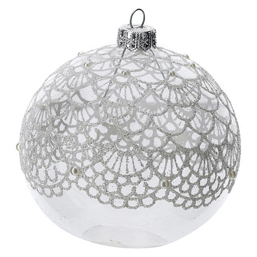 Palla albero Natale vetro soffiato trasparente decoro ricamo 100 mm 2
