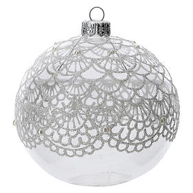 Bola para árvore de Natal vidro soprado transparente decoração renda 100 mm