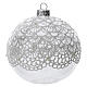 Clear Christmas ball ornament in blown glass with glittered decor, 100 mm s1