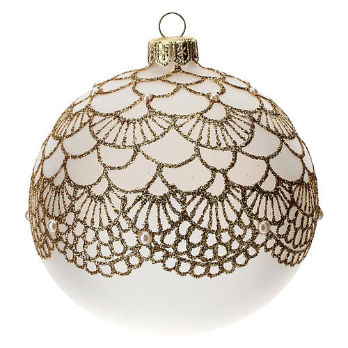 Bola para árvore de Natal vidro soprado opaco decoração elegante renda dourada 100 mm 1