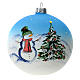Palla albero Natale vetro soffiato azzurra decoro pupazzo di neve 100 mm s1