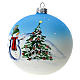 Palla albero Natale vetro soffiato azzurra decoro pupazzo di neve 100 mm s3