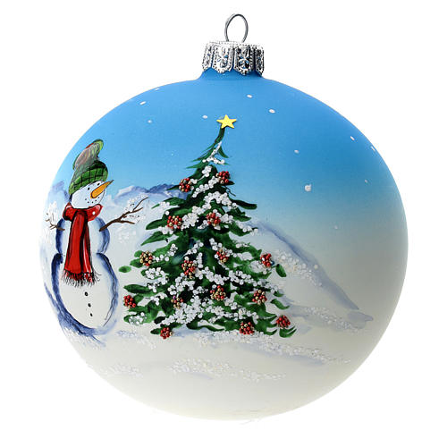 Christmas tree ball in blown glass with snowman, 10 cm 3