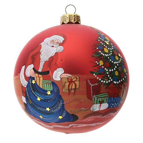 Palla albero Natale vetro soffiato rossa decoro babbo Natale 100 mm 1