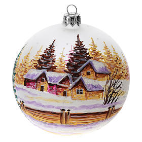 Christmas tree ball in blown glass with snowy city, 10 cm