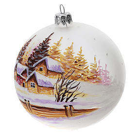 Christmas tree ball in blown glass with snowy city, 10 cm