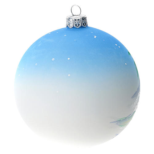 Palla albero Natale vetro soffiato azzurra decoro città araba 100 mm 4
