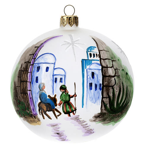 Christmas tree ball in blown glass with Bethlehem design 10 cm 1