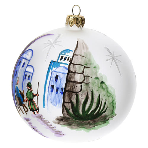 Christmas tree ball in blown glass with Bethlehem design 10 cm 2