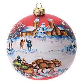 Christmas tree ball in blown glass with Santa Claus's sledge, 10 cm