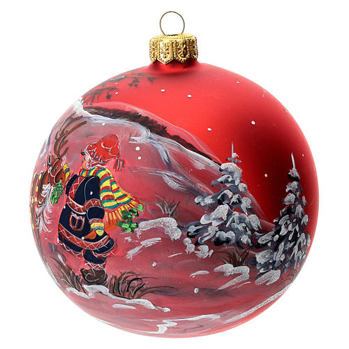 Christmas tree ball in blown glass: red Christmas decoration with Christmas reindeer, 100 mm 3