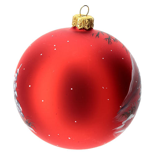 Christmas tree ball in blown glass: red Christmas decoration with Christmas reindeer, 100 mm 4