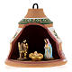 Christmas ball, pine-shaped shack with Nativity in painted Deruta terracotta 100 mm s1