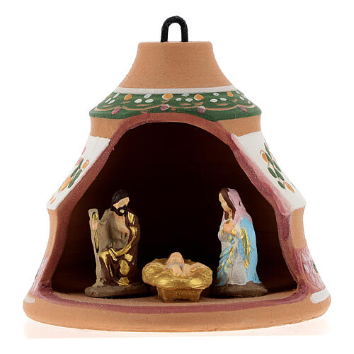 Bombka kształt sosny ze sceną narodzenia, ceramika malowana z Deruty, różowa, 100 mm 1