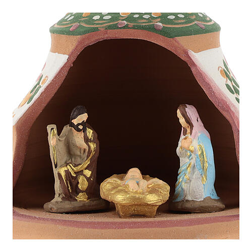 Bombka kształt sosny ze sceną narodzenia, ceramika malowana z Deruty, różowa, 100 mm 2