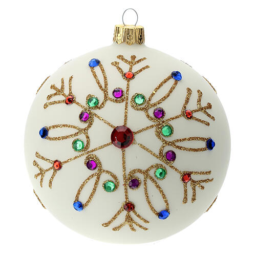 STOCK Christmas ball 100 mm white blown glass with multicolor pattern 1