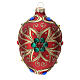 STOCK Drop-shaped Christmas ball 80 mm red blown glass with golden flower pattern s1
