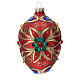 STOCK Drop-shaped Christmas ball 80 mm red blown glass with golden flower pattern s3