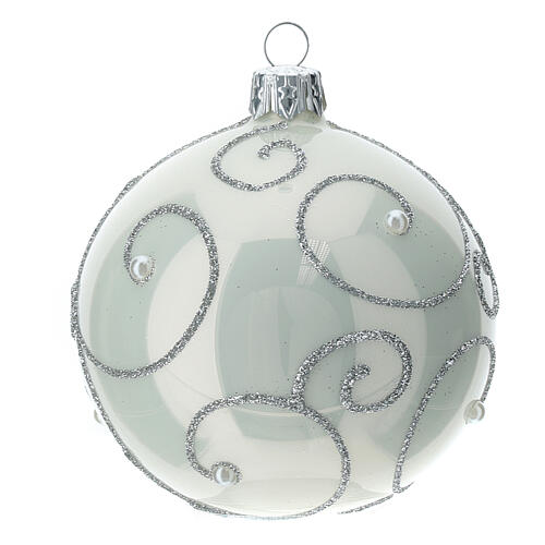 STOCK Christmas balls set of 6 80 mm white blown glass with silver pattern 1
