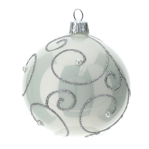 STOCK Christmas balls set of 6 80 mm white blown glass with silver pattern 2