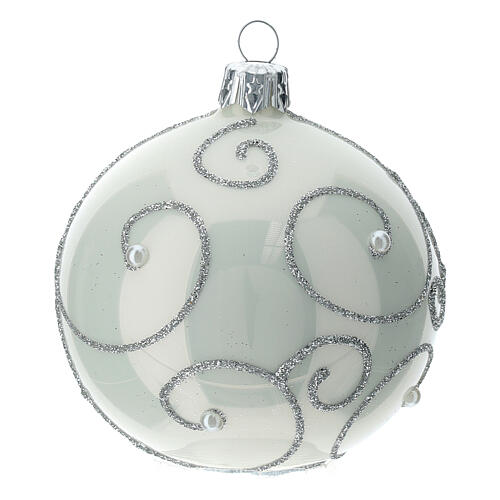 STOCK Christmas balls set of 6 80 mm white blown glass with silver pattern 3