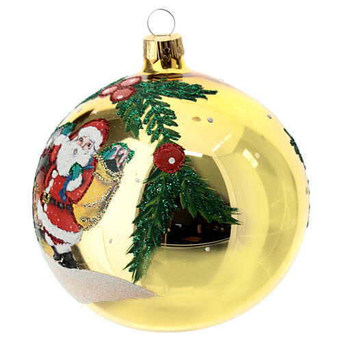 STOCK Blown glass Christmas ball, Santa Claus on gold background, 150 mm 6