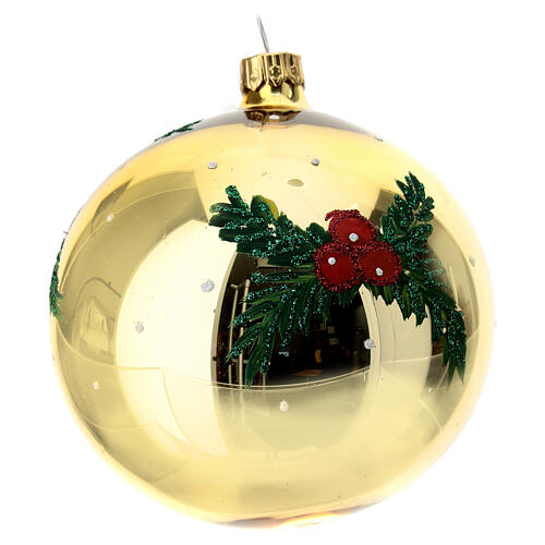 STOCK Pallina vetro soffiato 150 mm gialla decoro babbo Natale 7