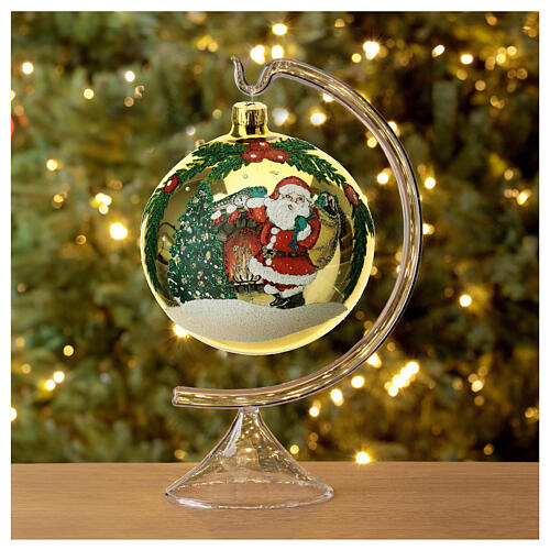 STOCK Pallina vetro soffiato 150 mm gialla decoro babbo Natale 2