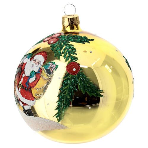 STOCK Blown glass Christmas ball 150 mm yellow with Santa Claus picture 3