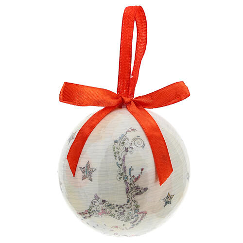 White Christmas ball 75 mm with floral decor (assorted) 1