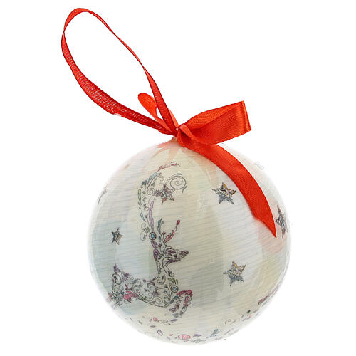 White Christmas ball 75 mm with floral decor (assorted) 3