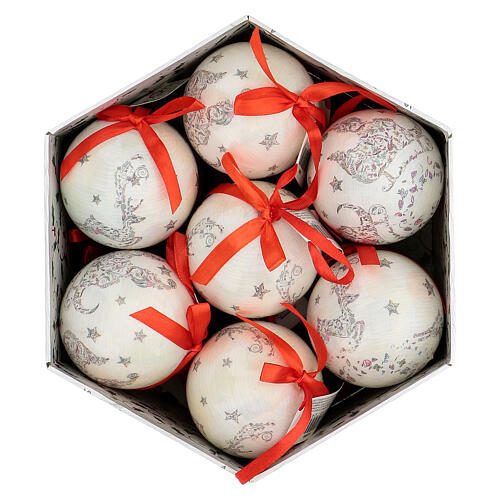 White Christmas ball 75 mm with floral decor (assorted) 6