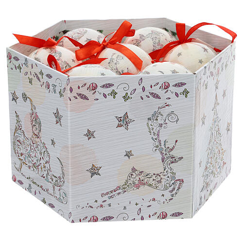 Bola para árvore de Natal 75 mm branca com decoração floral (modelos surtidos) 2