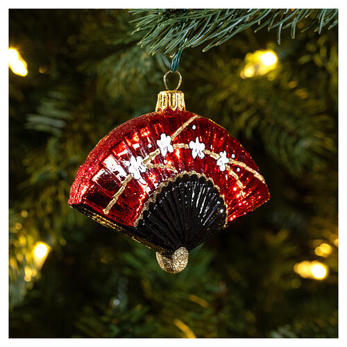 Blown glass Christmas ornament, Japanese fan 2