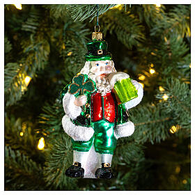 Pai Natal irlandês enfeite vidro soprado para árvore Natal