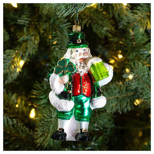 Pai Natal irlandês enfeite vidro soprado para árvore Natal 2