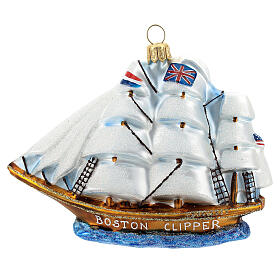 Blown glass ornaments: Clipper Ship Christmas tree decoration in blown glass
