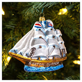 Clipper Ship Christmas tree decoration in blown glass