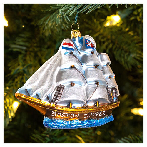 Blown glass Christmas ornament, Clipper ship 2
