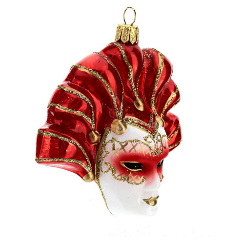 Red Venetian Mask Christmas tree decoration in blown glass 4