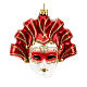 Red Venetian Mask Christmas tree decoration in blown glass s1