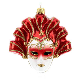 Máscara veneciana roja adorno árbol Navidad vidrio soplado