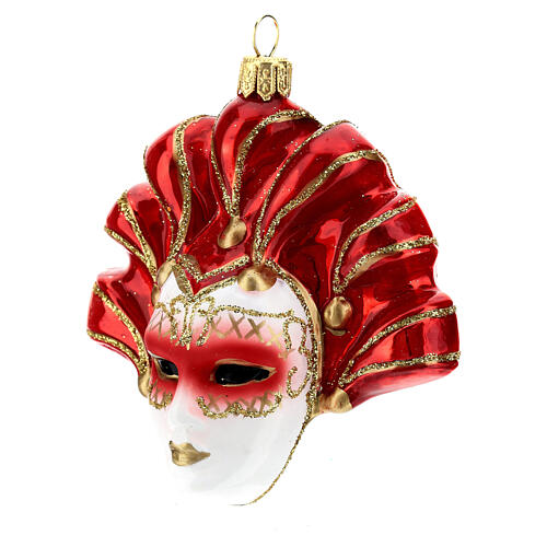 Máscara veneciana roja adorno árbol Navidad vidrio soplado 3
