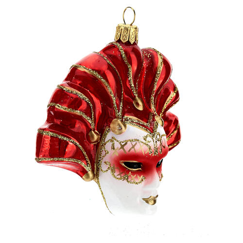 Máscara veneziana vermelha enfeite para árvore de Natal vidro soprado 4