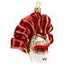 Máscara veneziana vermelha enfeite para árvore de Natal vidro soprado s4
