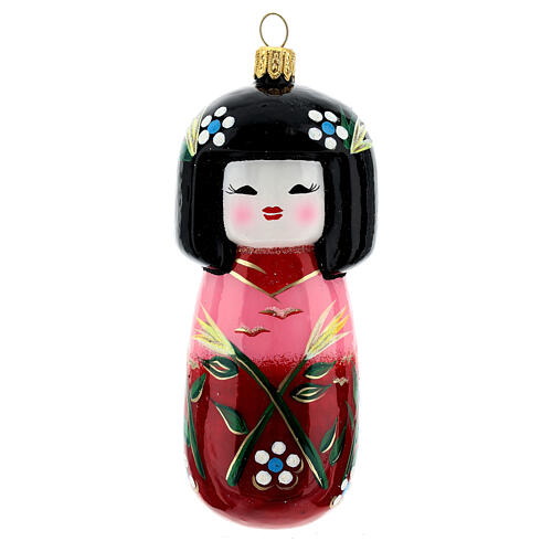 Muñeca Kokeshi japonesa vidrio soplado árbol Navidad 1