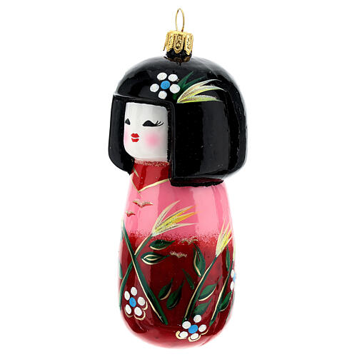 Muñeca Kokeshi japonesa vidrio soplado árbol Navidad 3