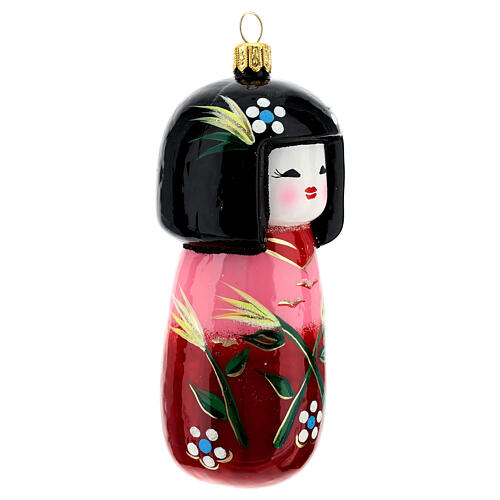 Muñeca Kokeshi japonesa vidrio soplado árbol Navidad 4